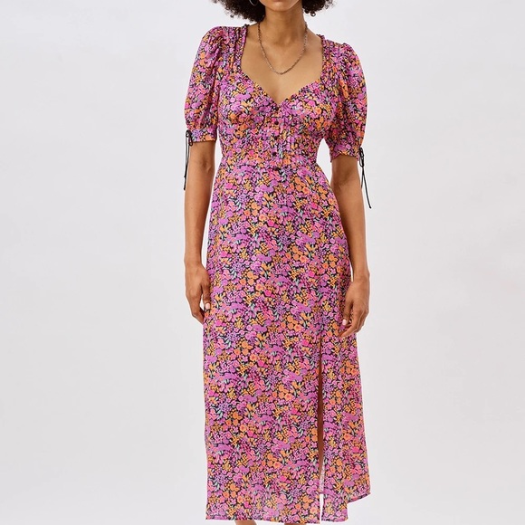 For Love & Lemons Maud Midi Dress M medium fuschia - Picture 2 of 6